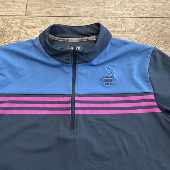 Adidas Sweater Mens Large Blue Pinehurst Golf Pullover 1/4 Zip Performance Shirt - Picture 1 of 8